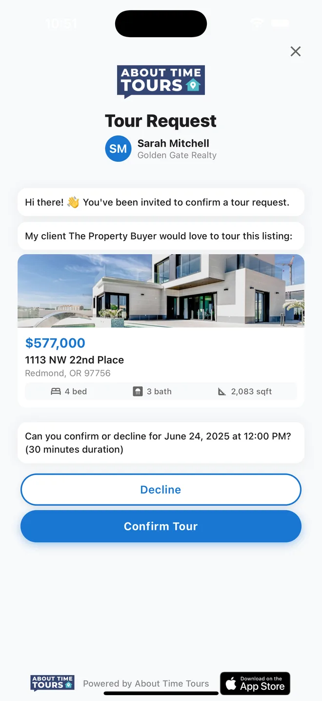 Tour confirmation request
