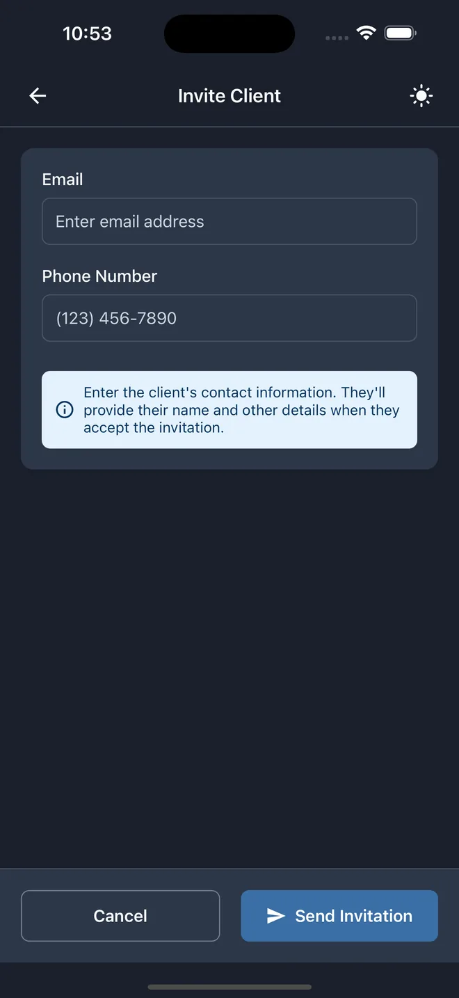 Invite client form