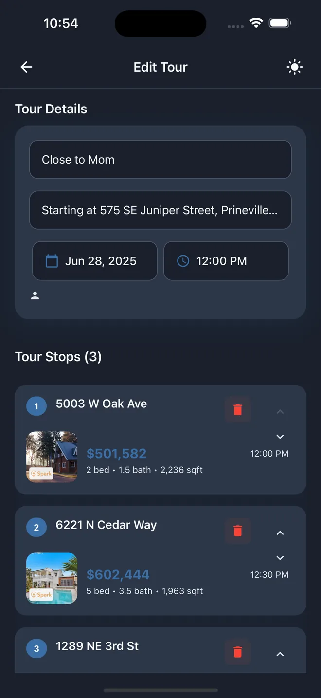 Edit tour with multiple stops